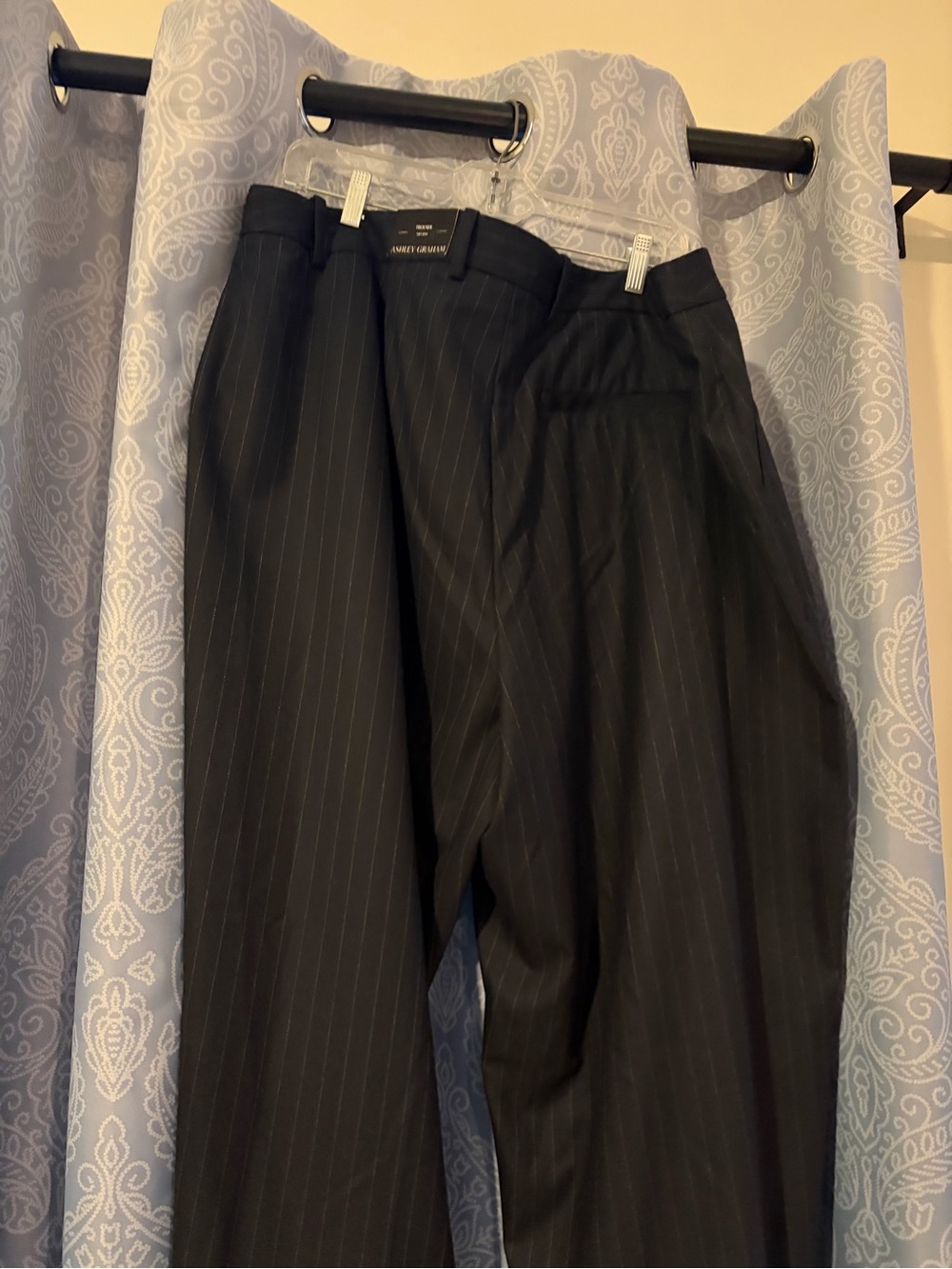 Ashley Graham Navy Wide-Leg Pinstripe Trousers - Picture 5 of 6
